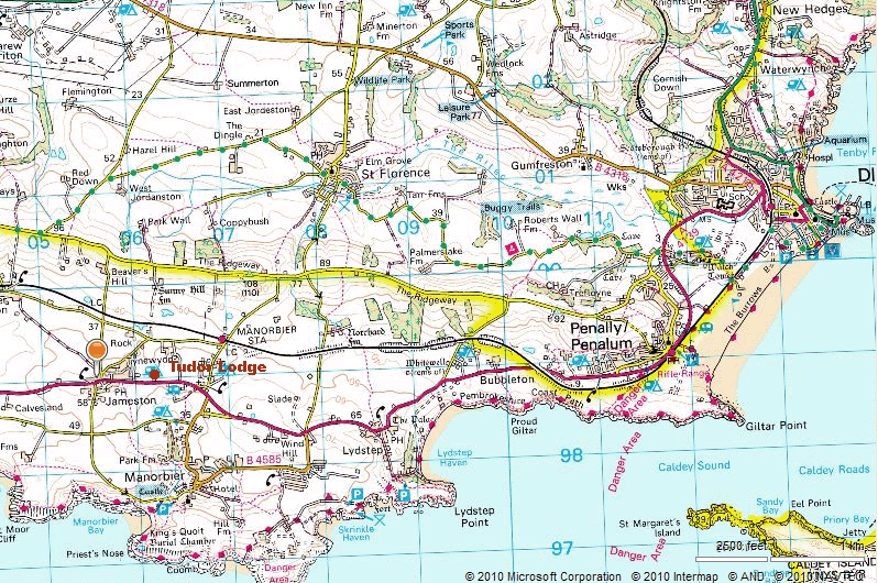 Map of the area around Tenby