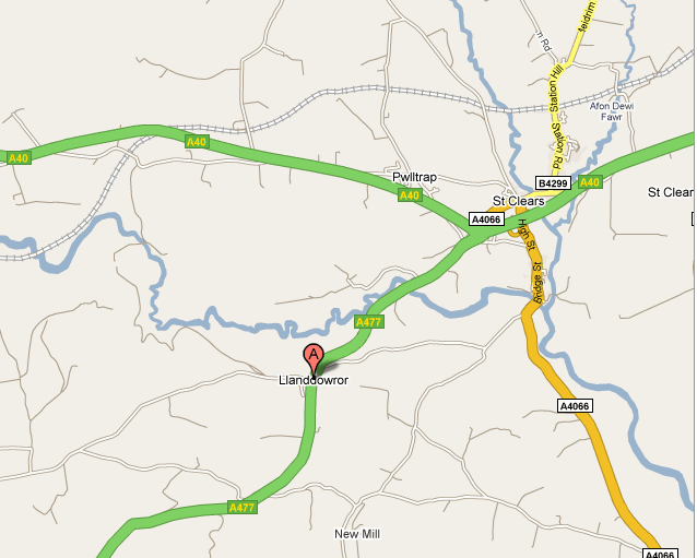 Map of the area around Llanddowror (44K bytes)