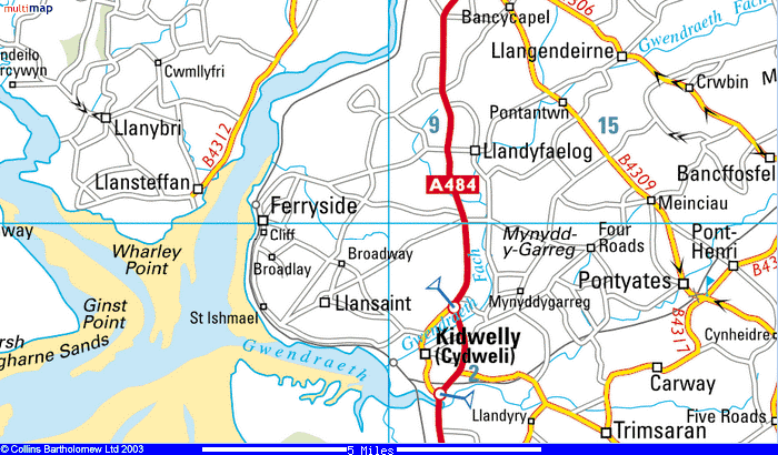 The route to Llandyfaelog. (90K bytes)
