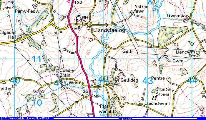 Map of the Llandyfaelog area