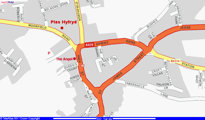 Map of the centre of Narberth