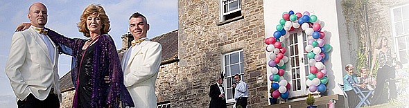 The new owners of Mosaic at The Old Rectory, Llanddowror, with Rula Lenska