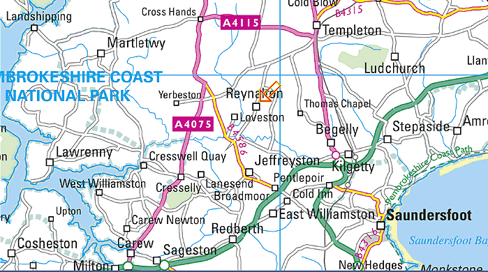 Map of the area around Reynalton